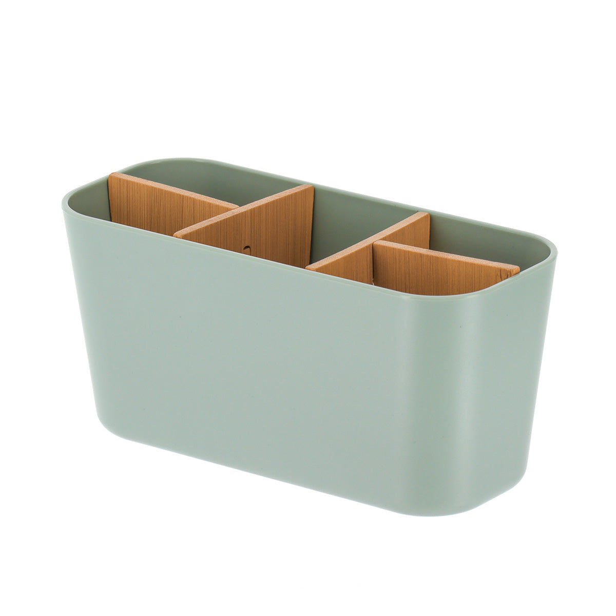 Organizator dreptunghiular cu 5 compartimente plastic/bambus – Verde salvie