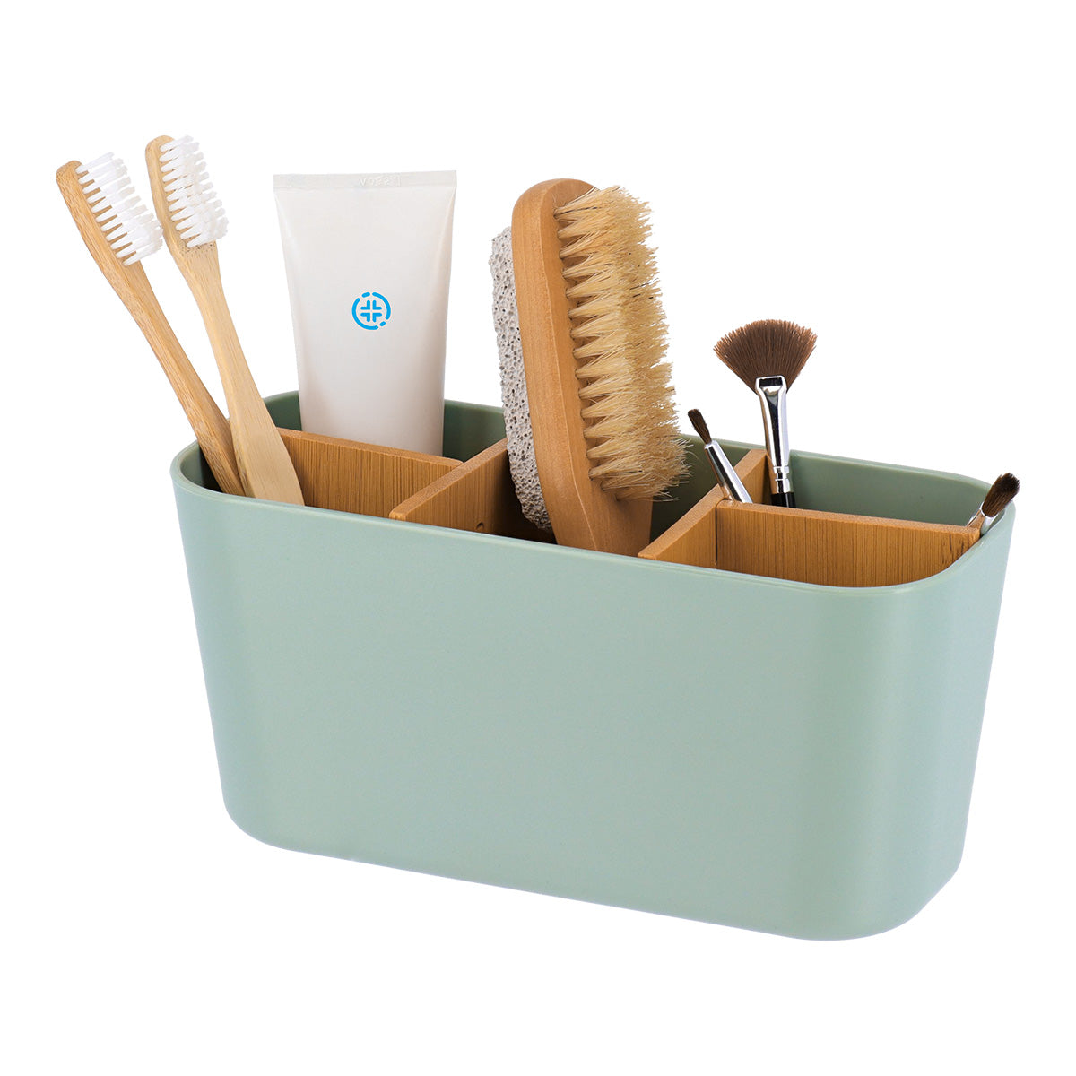 Organizator dreptunghiular cu 5 compartimente plastic/bambus – Verde salvie