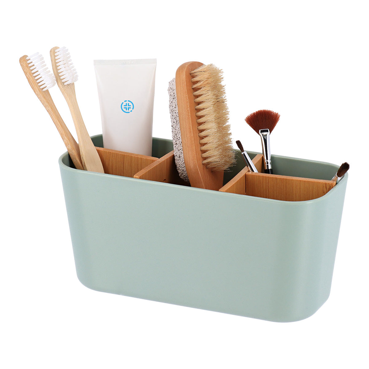 Organizator dreptunghiular cu 5 compartimente plastic/bambus – Verde salvie