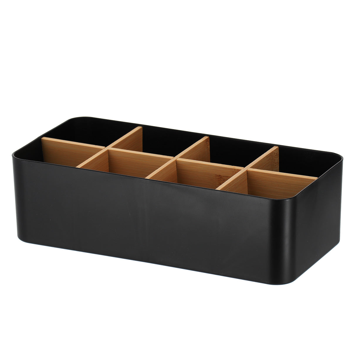 Organizator dreptunghiular cu 8 compartimente plastic/bambus – Negru mat