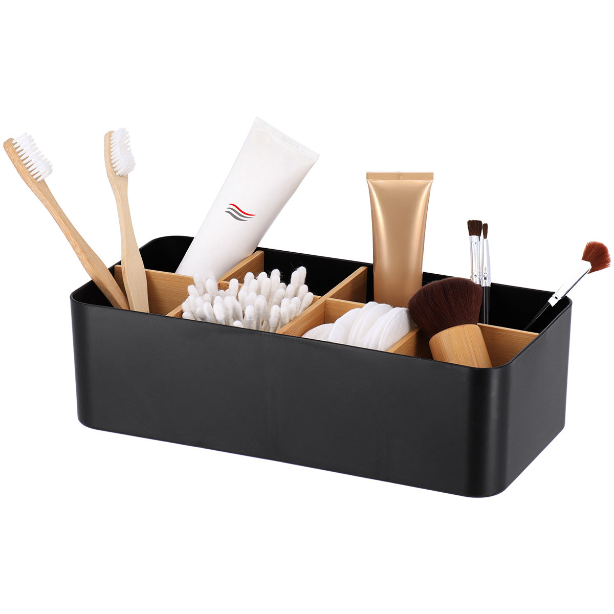 Organizator dreptunghiular cu 8 compartimente plastic/bambus – Negru mat