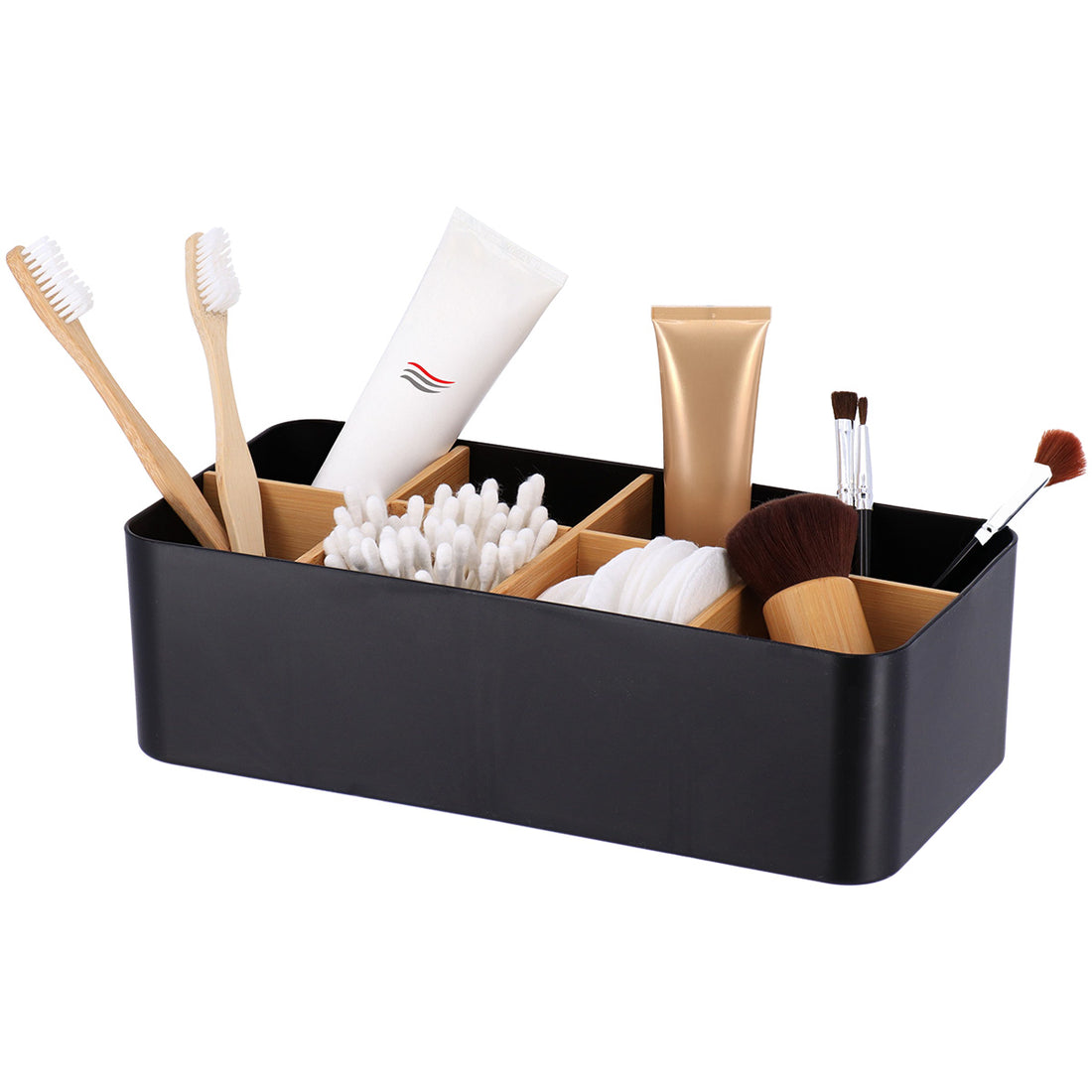 Organizator dreptunghiular cu 8 compartimente plastic/bambus – Negru mat