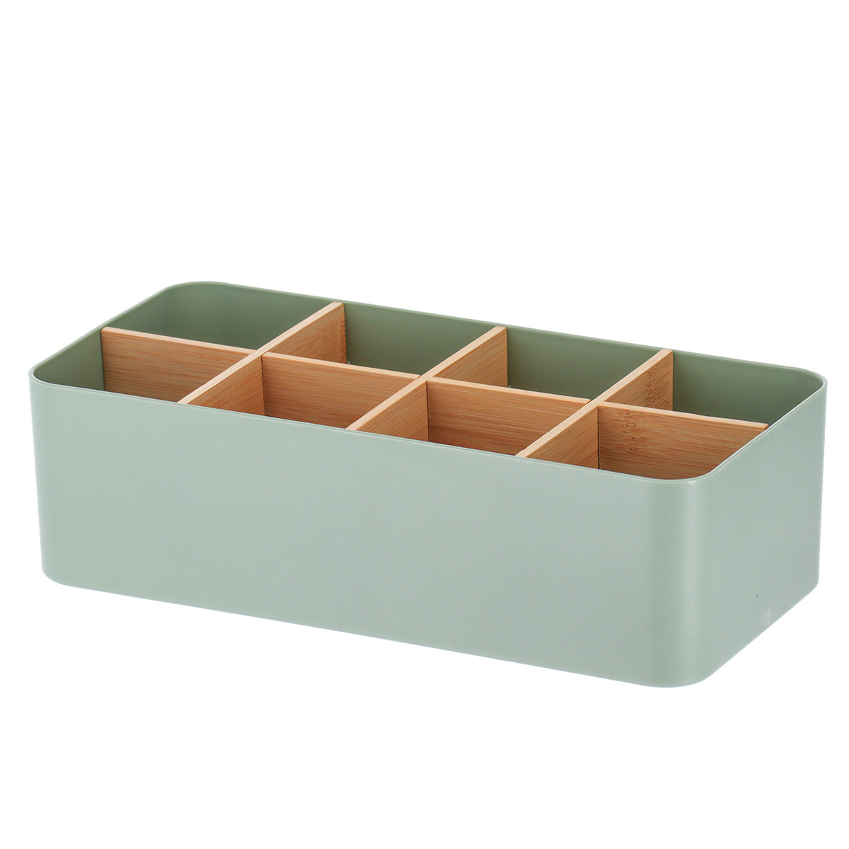 Organizator dreptunghiular cu 8 compartimente plastic/bambus – Verde salvie
