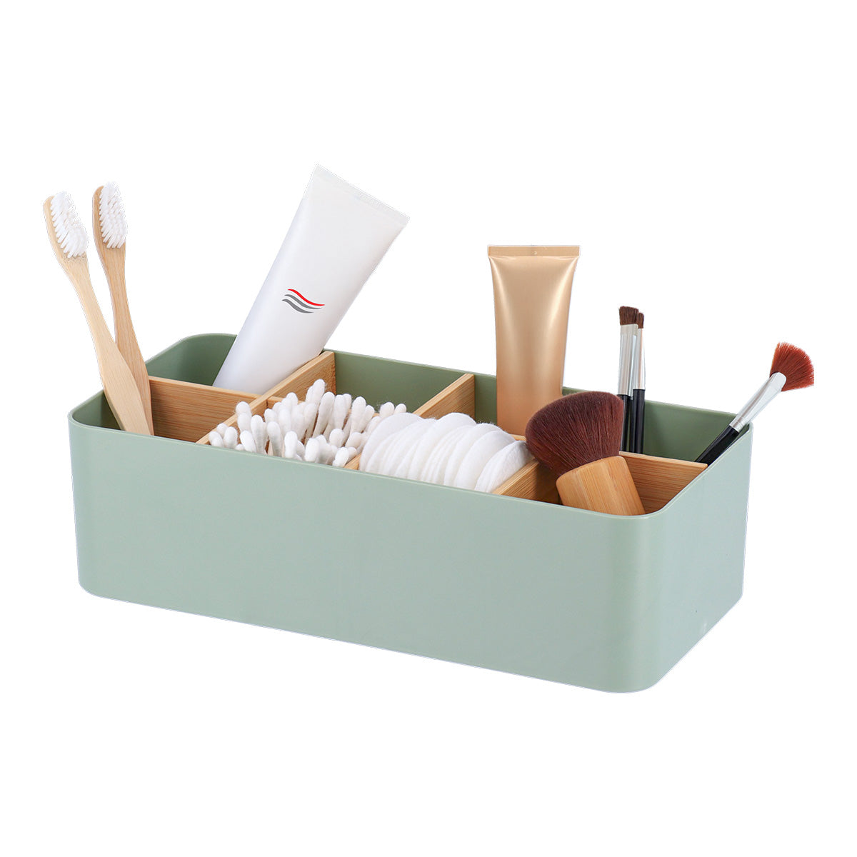 Organizator dreptunghiular cu 8 compartimente plastic/bambus – Verde salvie