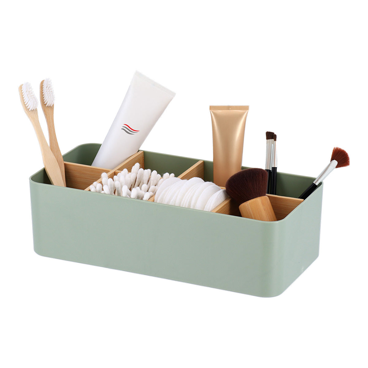 Organizator dreptunghiular cu 8 compartimente plastic/bambus – Verde salvie