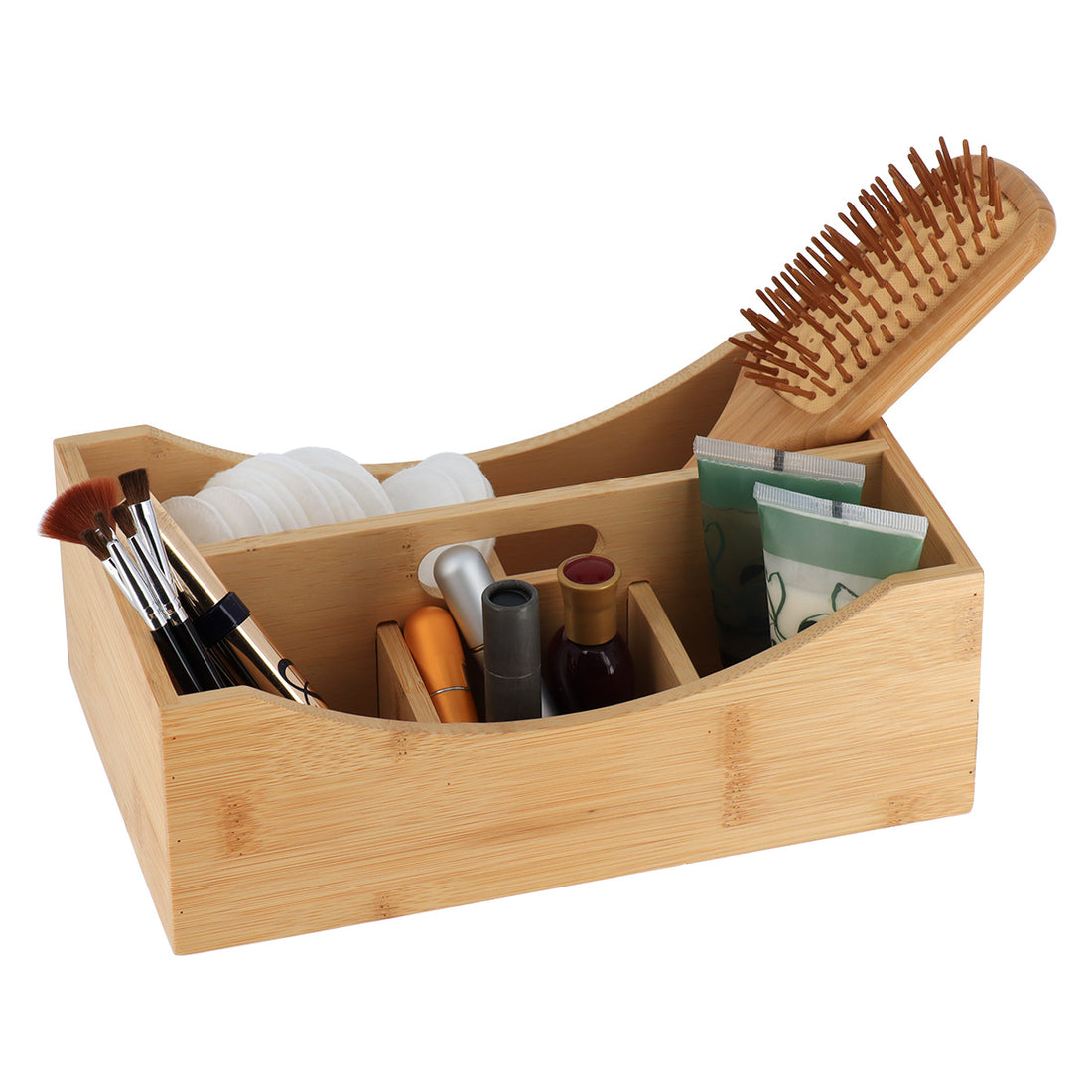 Organizator din bambus cu 5 compartimente și mânere – Bambus natural