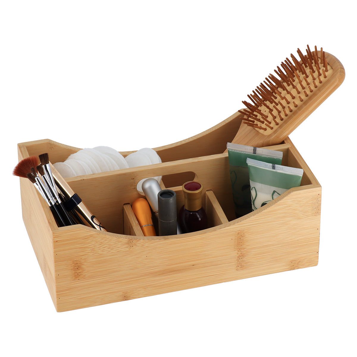 Organizator din bambus cu 5 compartimente și mânere – Bambus natural