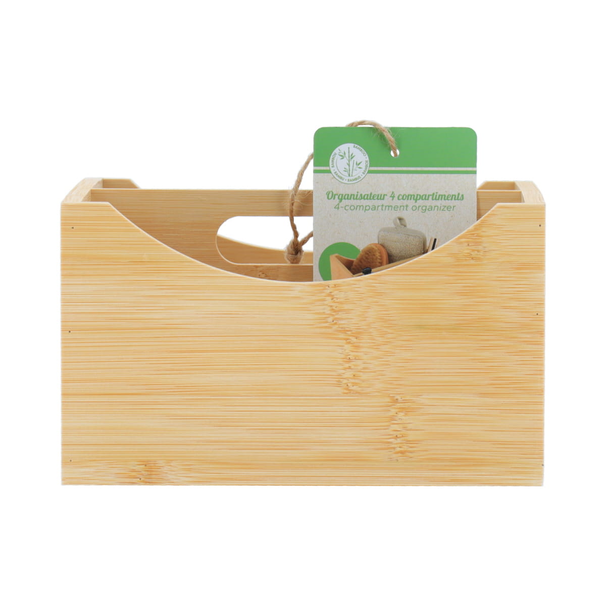 Organizator din bambus cu 4 compartimente și mânere – Bambus natural