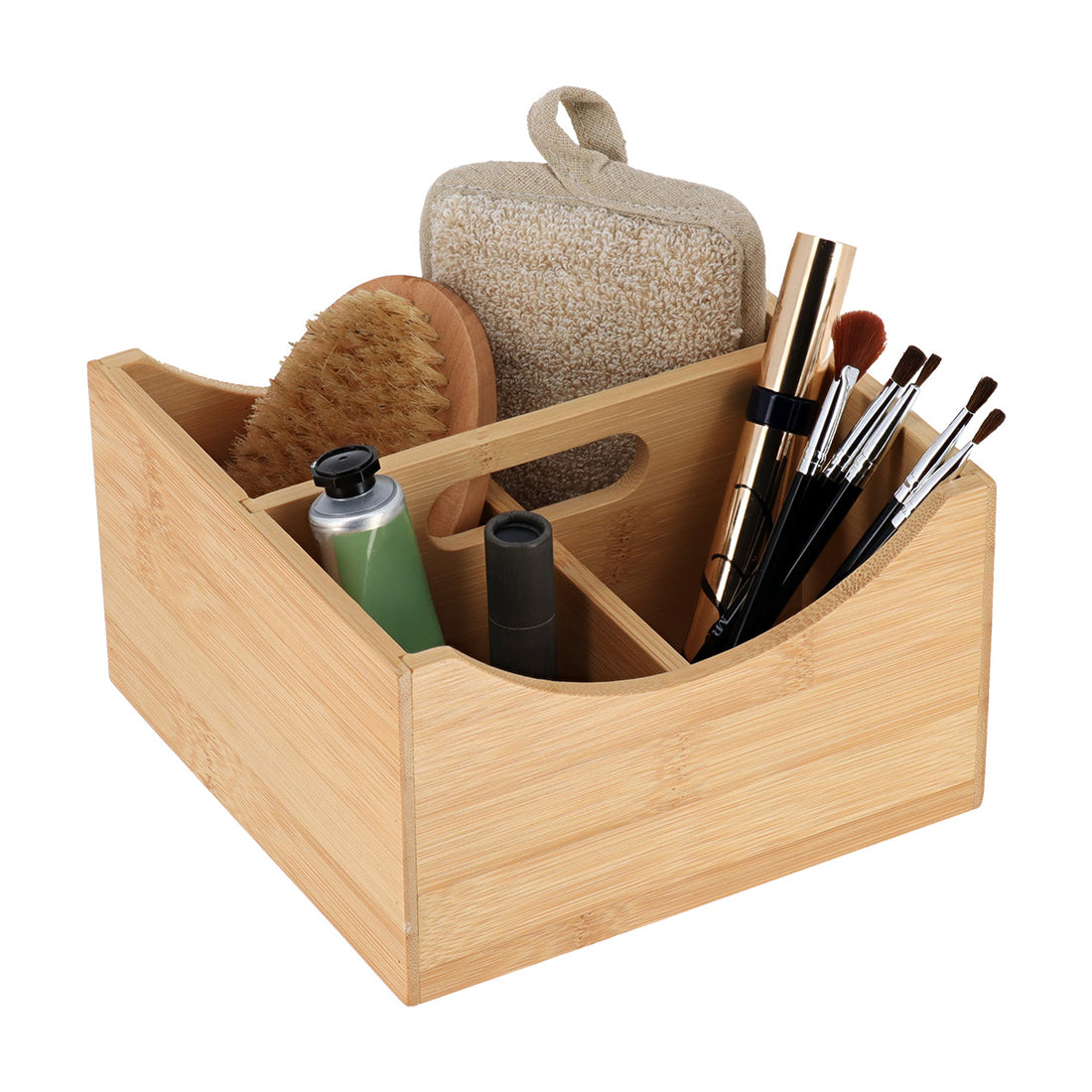 Organizator din bambus cu 4 compartimente și mânere – Bambus natural