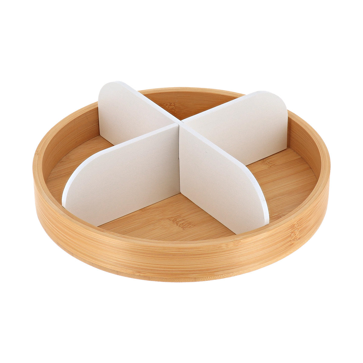 Tavă rotativă din bambus cu 4 compartimente – Alb mat