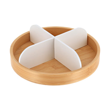 Tavă rotativă din bambus cu 4 compartimente – Alb mat