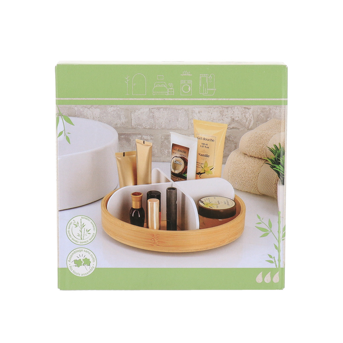 Tavă rotativă din bambus cu 4 compartimente – Alb mat