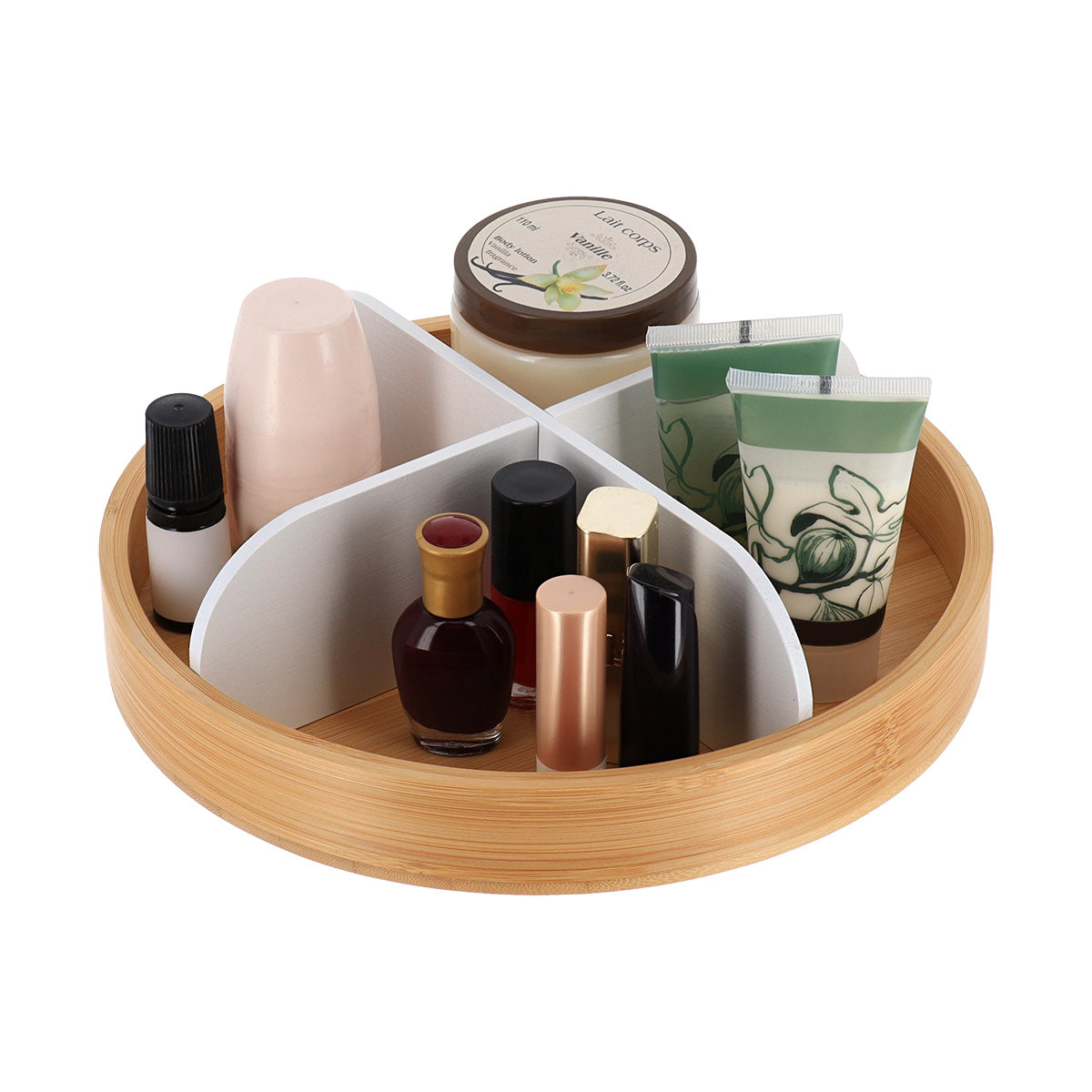 Tavă rotativă din bambus cu 4 compartimente – Alb mat