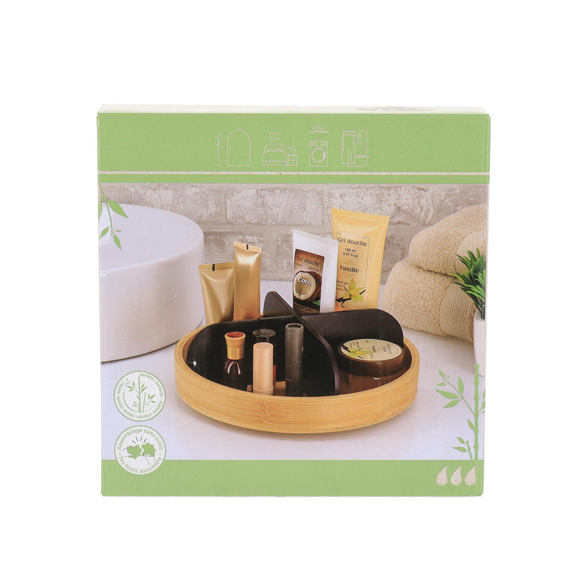 Tavă rotativă din bambus cu 4 compartimente – Negru mat