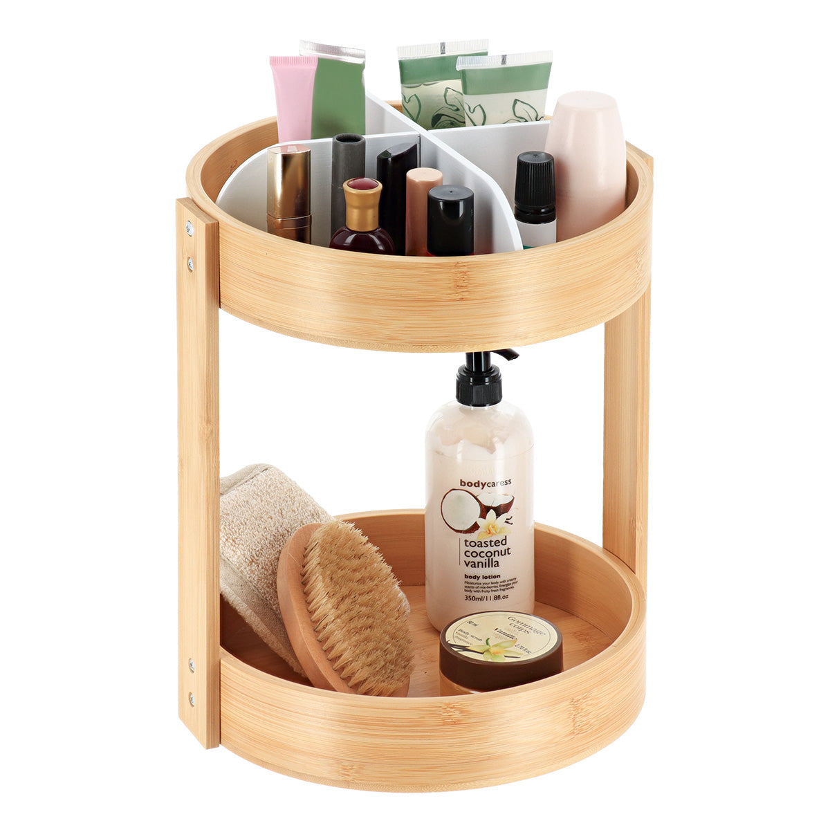 Organizator rotativ din bambus cu 2 niveluri – Alb mat