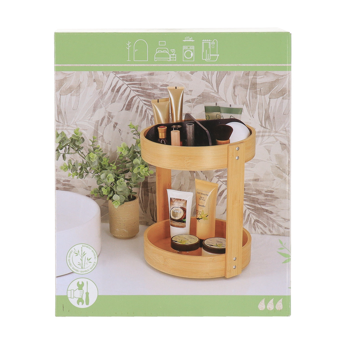 Organizator rotativ din bambus cu 2 niveluri – Negru mat