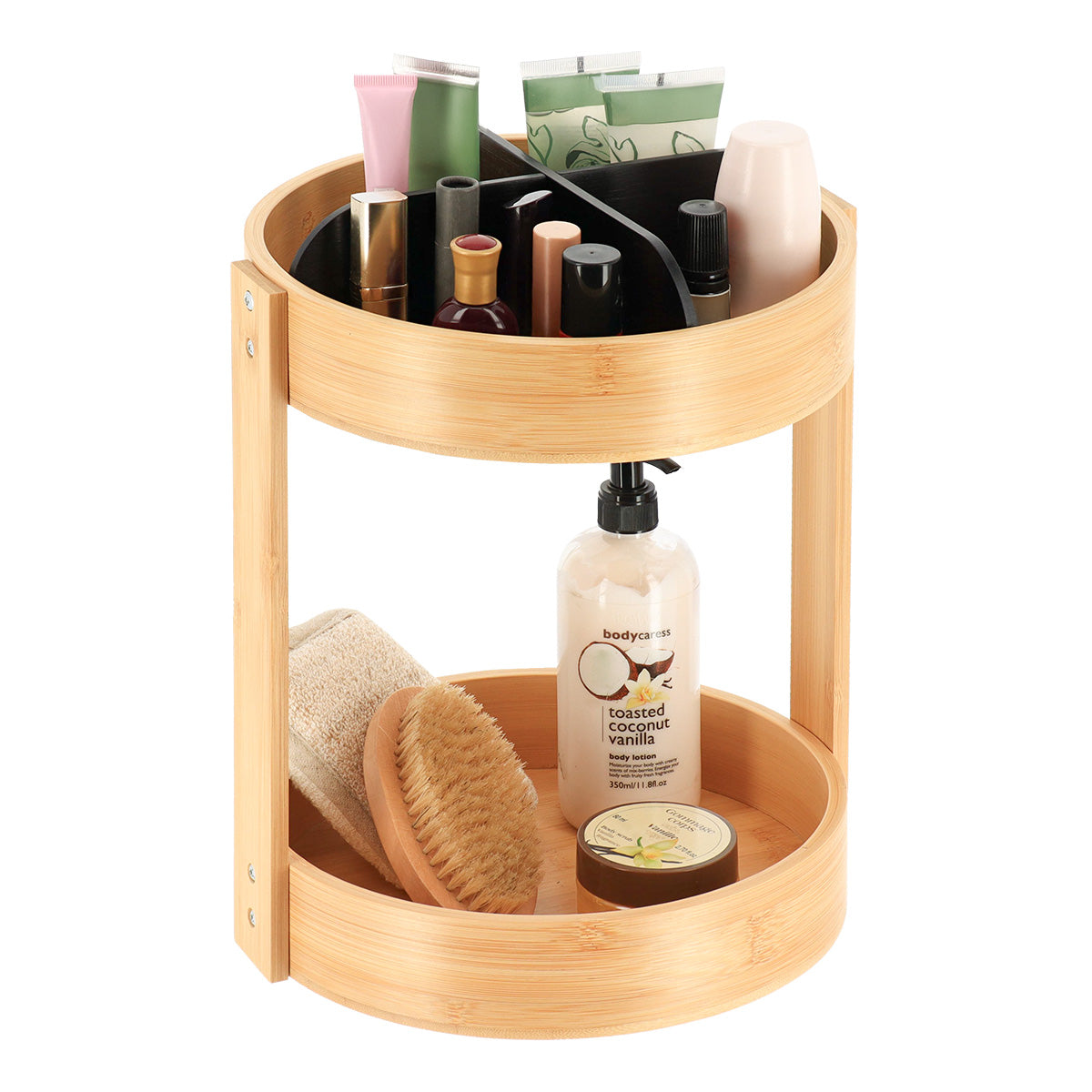 Organizator rotativ din bambus cu 2 niveluri – Negru mat