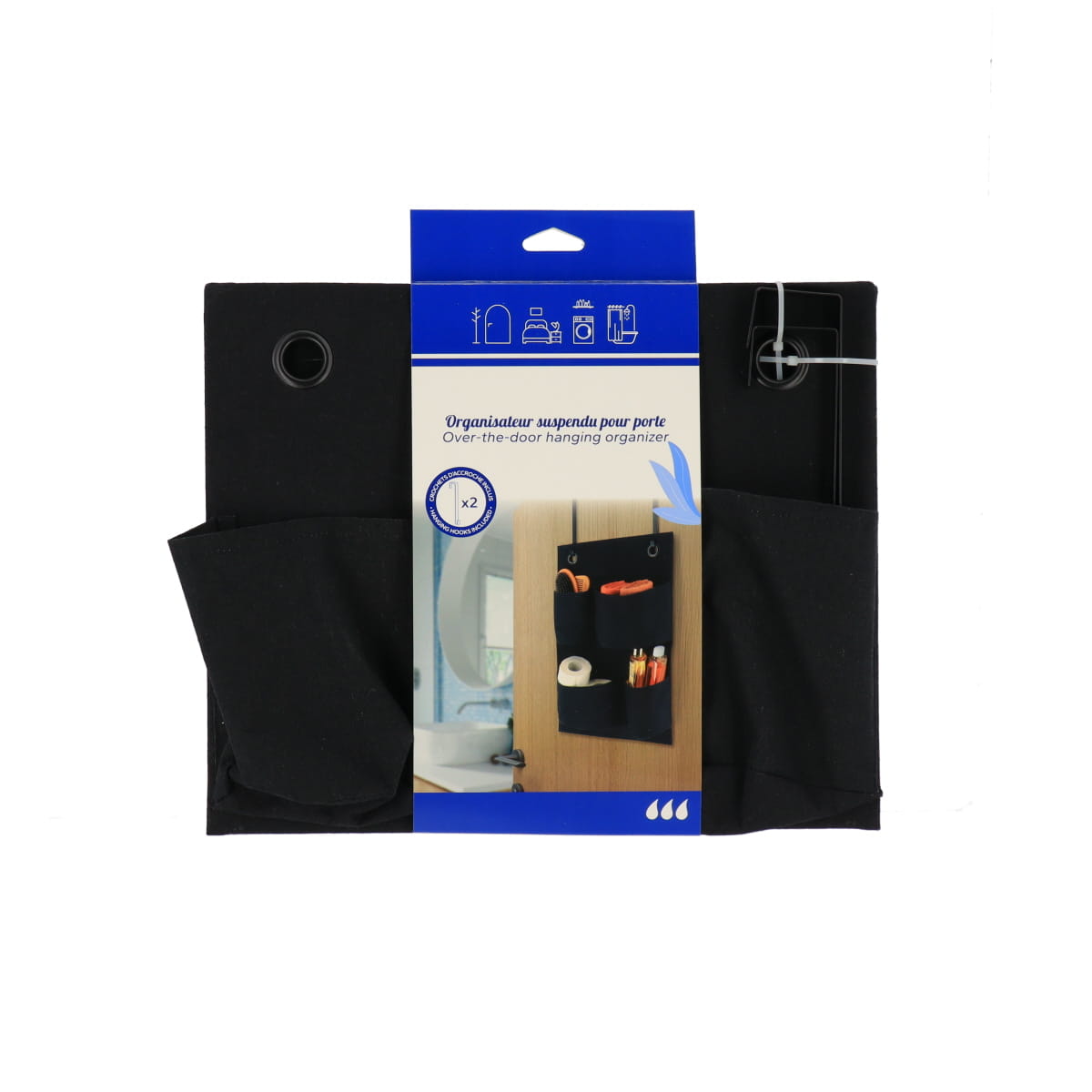 Organizator de ușă din poliester cu 4 buzunare – Negru