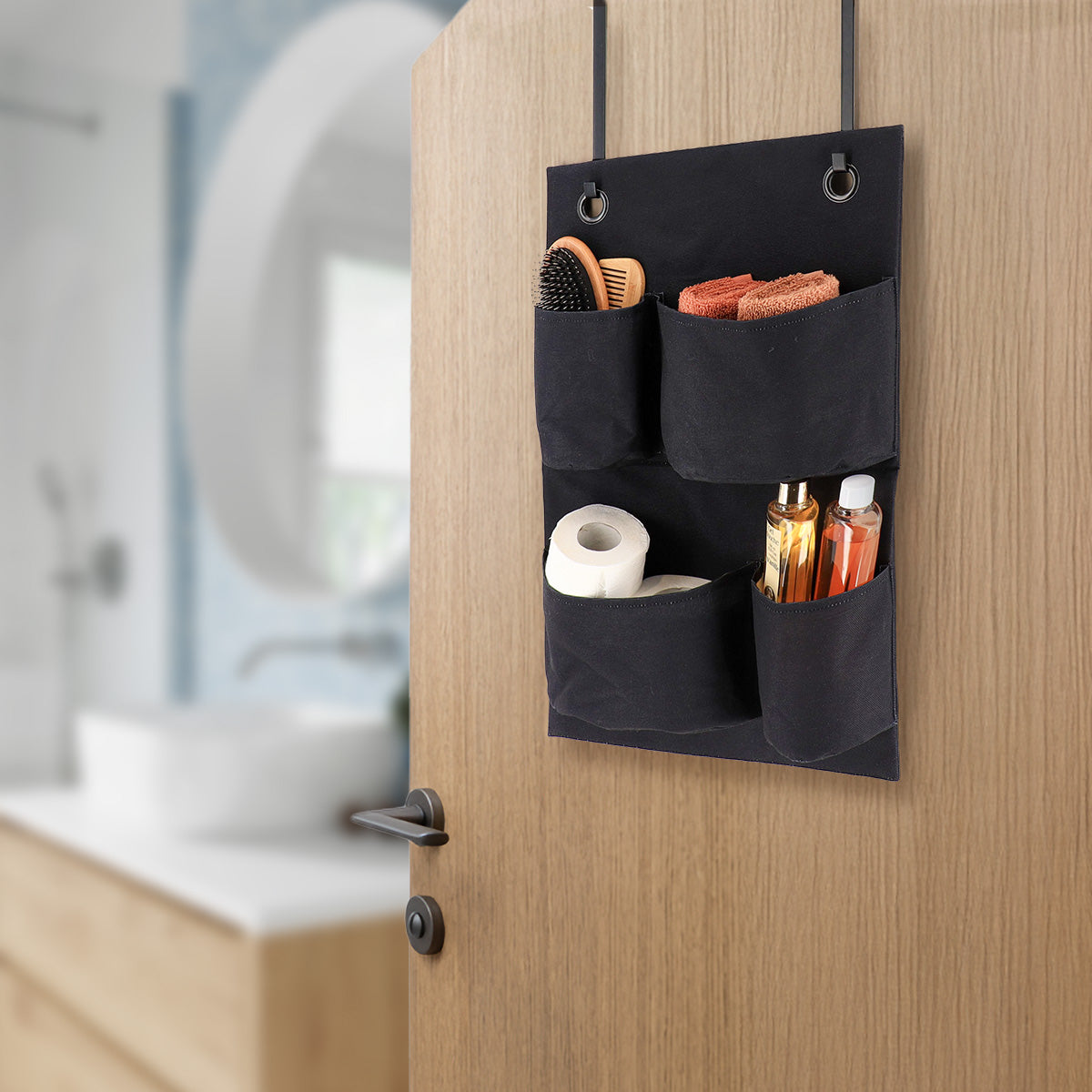 Organizator de ușă din poliester cu 4 buzunare – Negru
