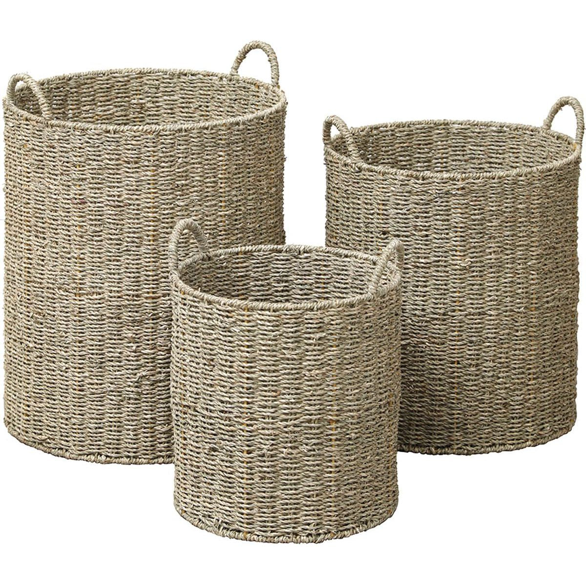 Set 3 coșuri rufe rotunde din iarbă de mare – Natural