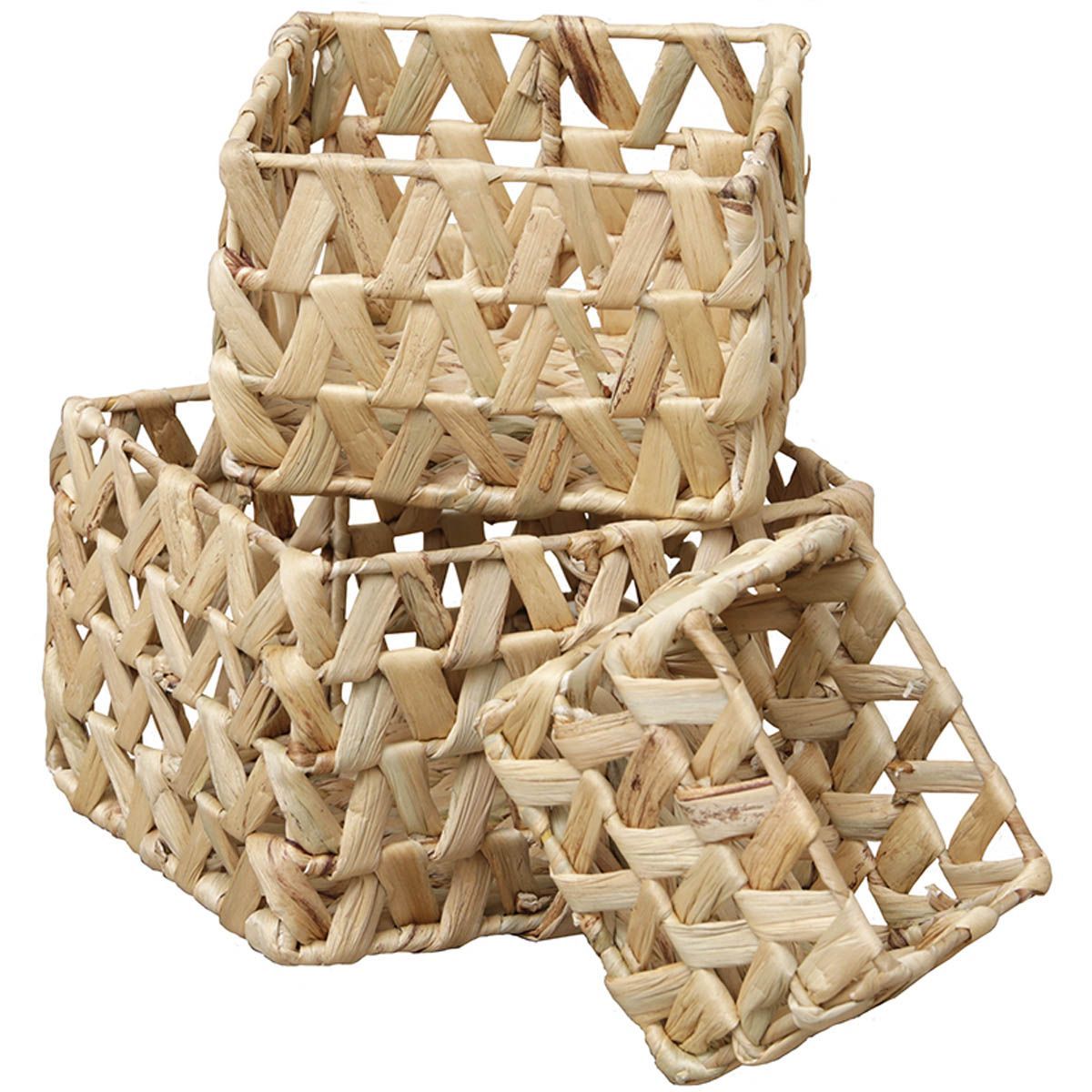 Set 3 coșuri împletite din zambile de apă – NATURAL