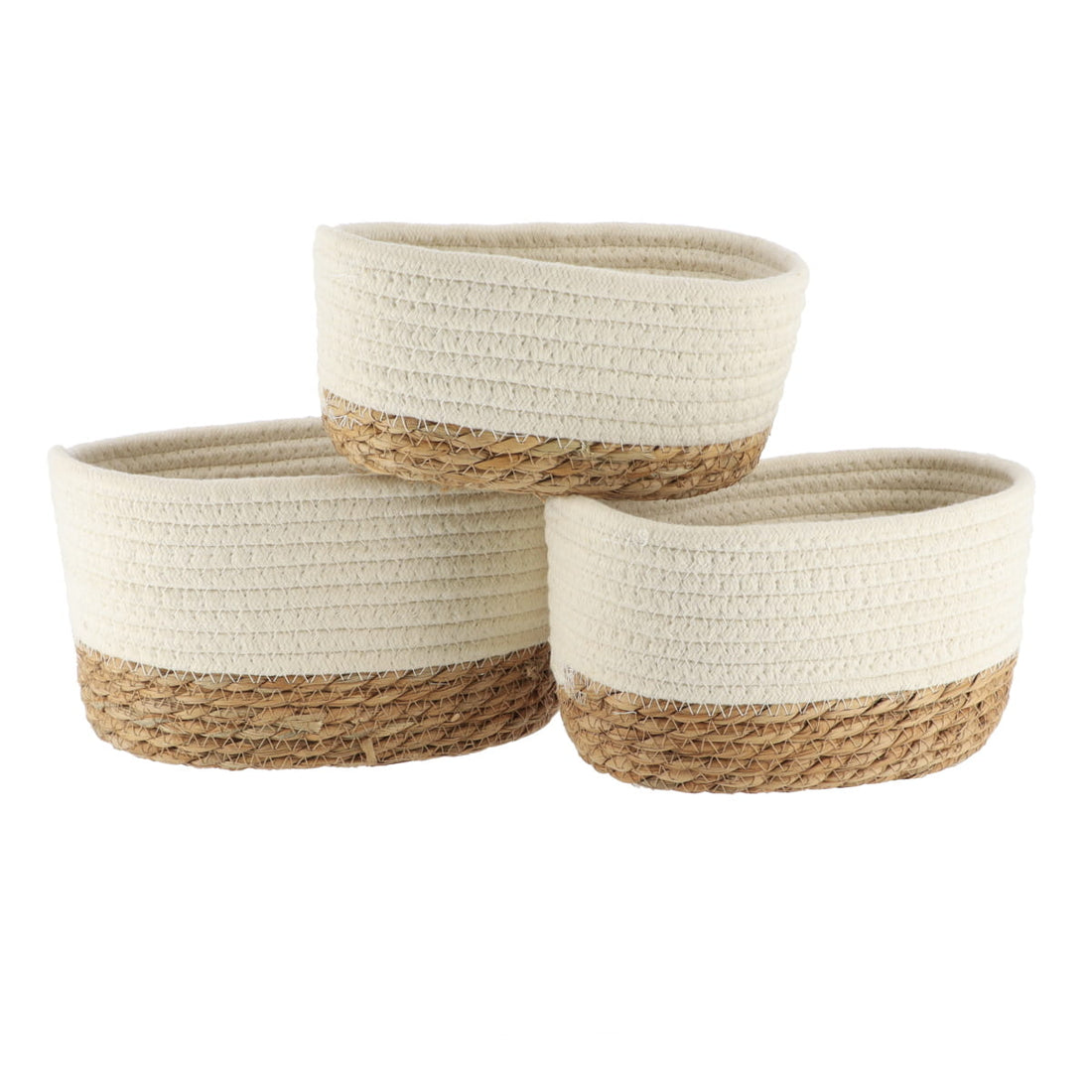 Set de 3 Coșuri Dreptunghiulare - Alb/Natural