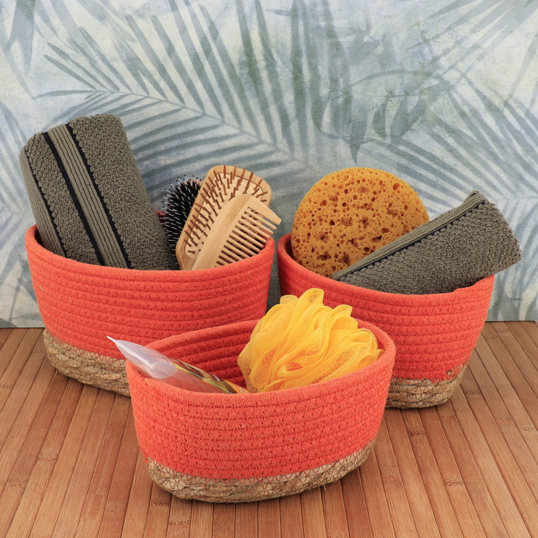 Set de 3 Coșuri Dreptunghiulare - Orange/Natural