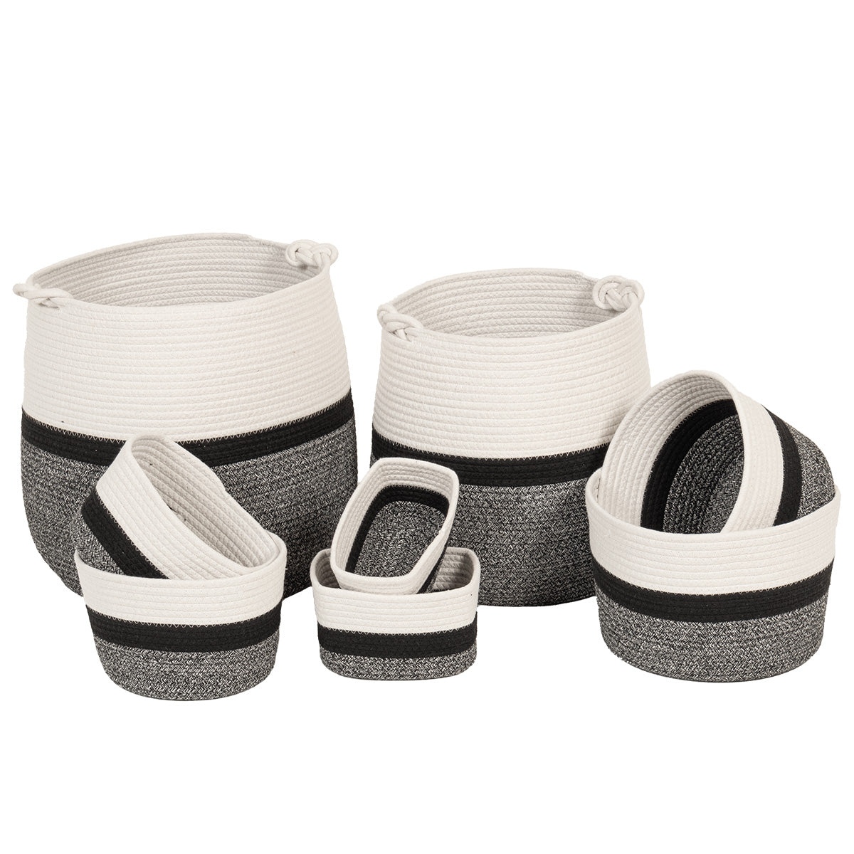 Set 8 coșuri din bumbac 100% melanj – Natural/Alb/Negru