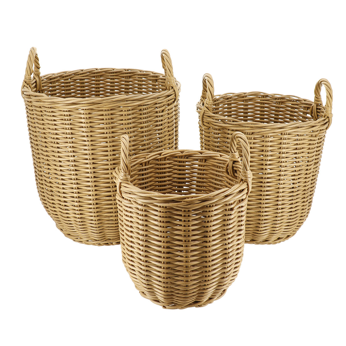 Set 3 coșuri rufe rotunde din material reciclat, efect împletitură – Natural