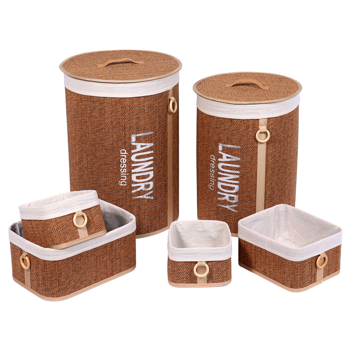 Set 6 coșuri din bambus – Natur / Alb