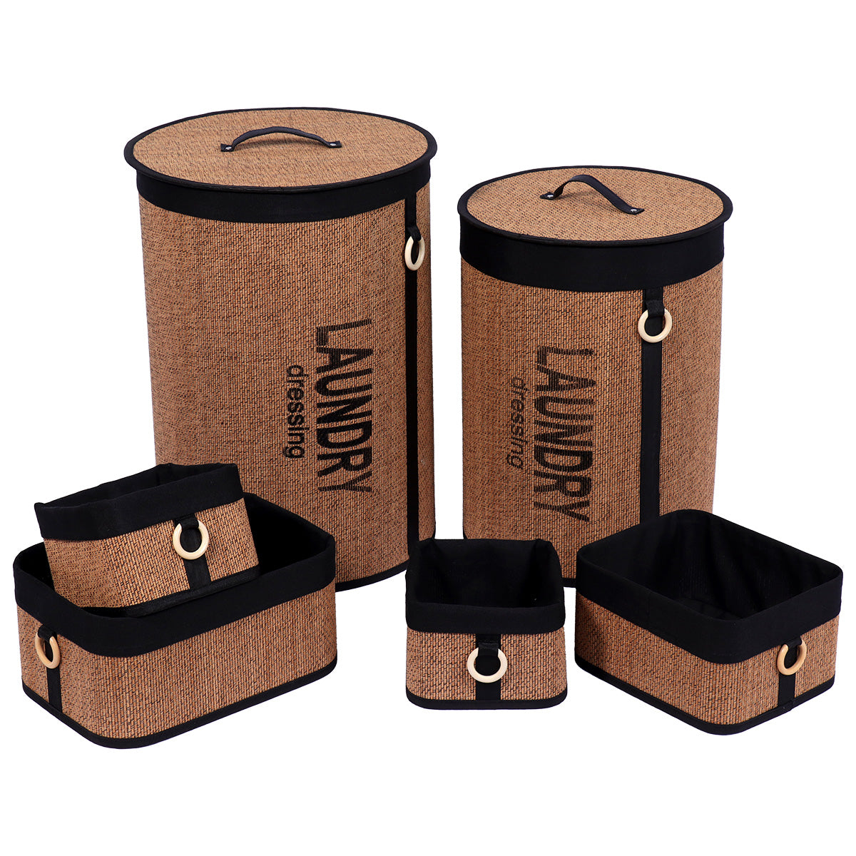 Set 6 coșuri din bambus – Natur / Negru