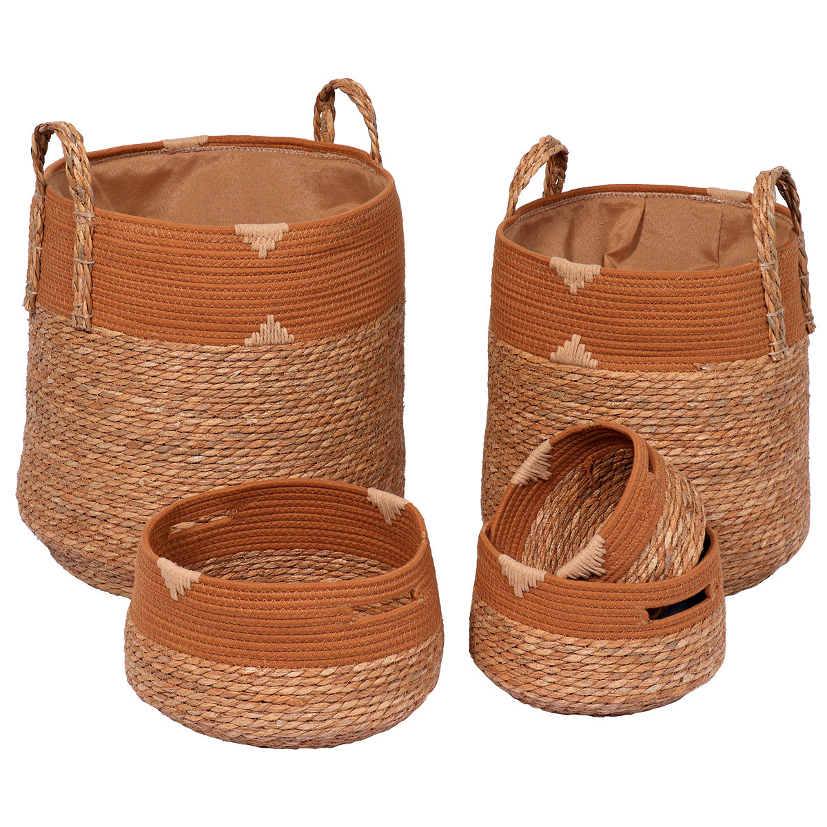 Set 5 coșuri rotunde din bumbac și fibre de mare – Natural/Camel