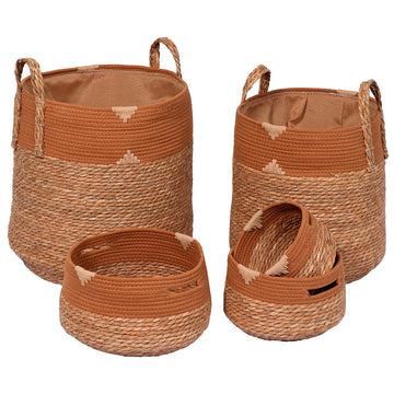 Set 5 coșuri rotunde din bumbac și fibre de mare – Natural/Camel
