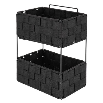 Etajeră 2 niveluri PM împletită din poliester și metal – Negru