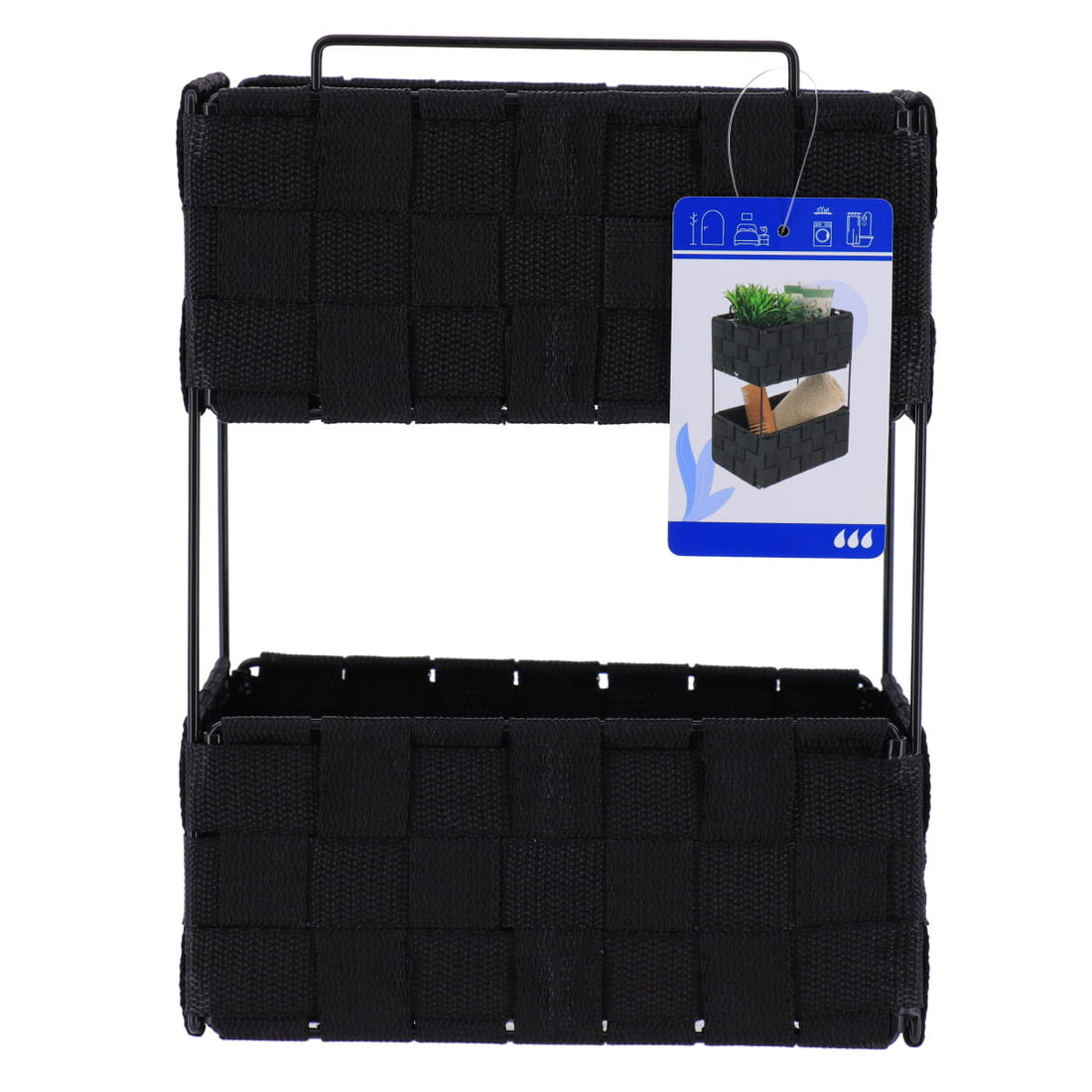 Etajeră 2 niveluri PM împletită din poliester și metal – Negru