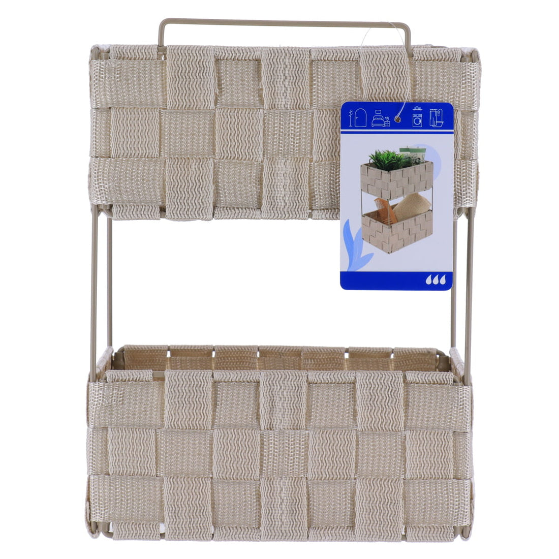 Etajeră 2 niveluri PM împletită din poliester și metal – Bej