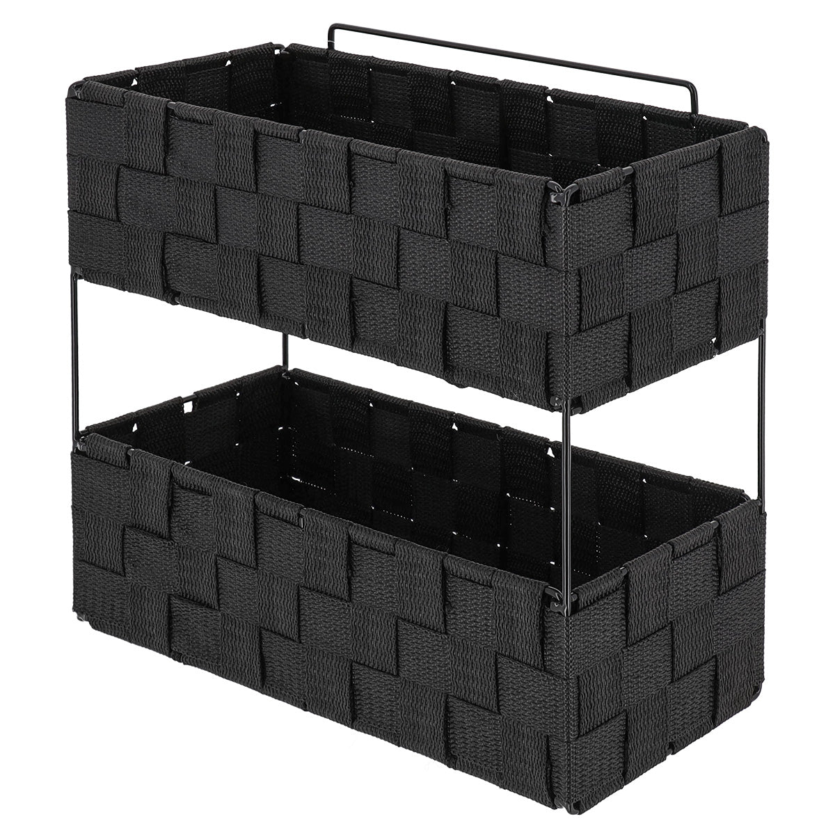 Etajeră 2 niveluri GM împletită din poliester și metal – Negru