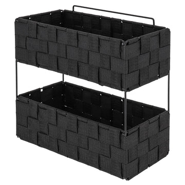 Etajeră 2 niveluri GM împletită din poliester și metal – Negru