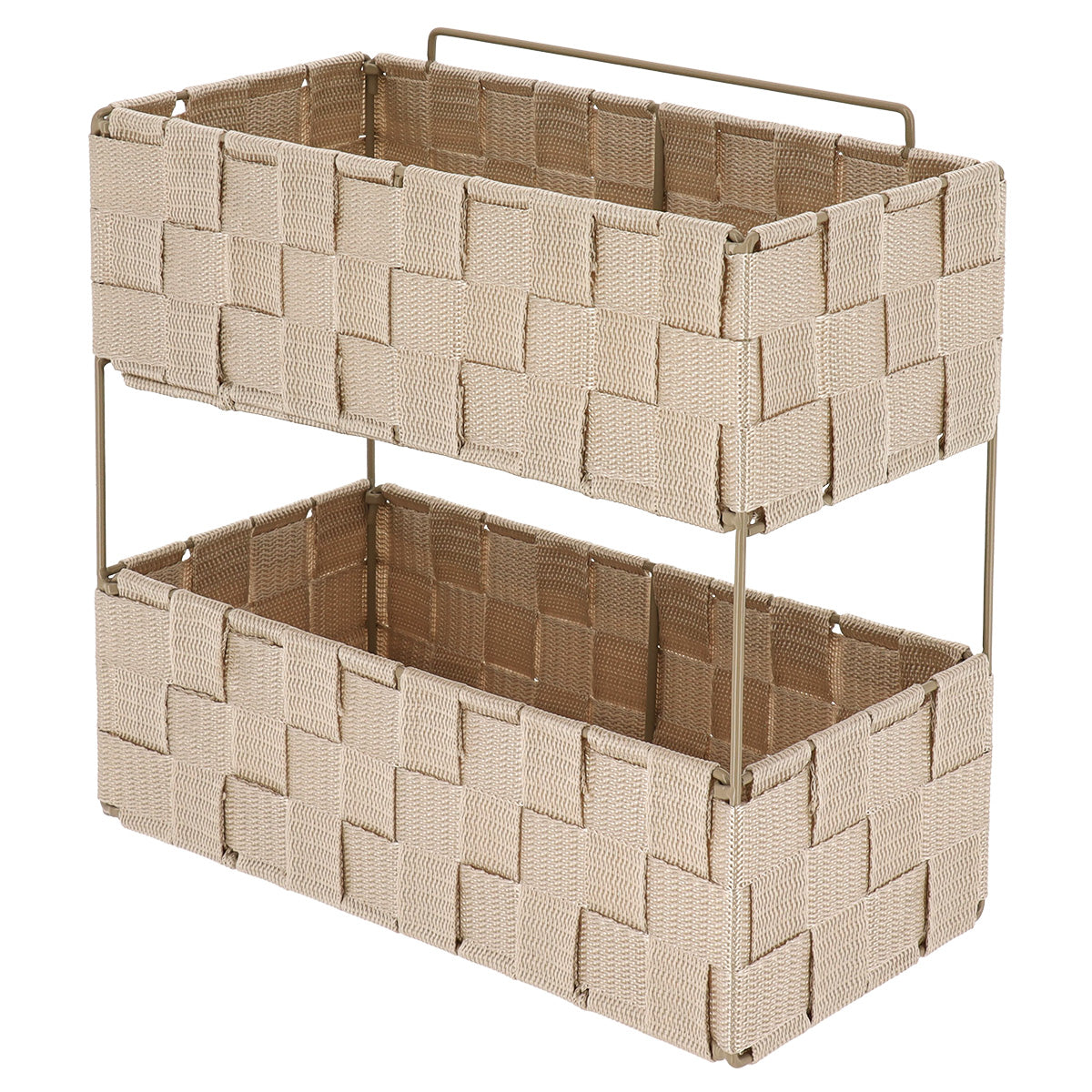 Etajeră 2 niveluri GM împletită din poliester și metal – Bej