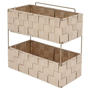 Etajeră 2 niveluri GM împletită din poliester și metal – Bej