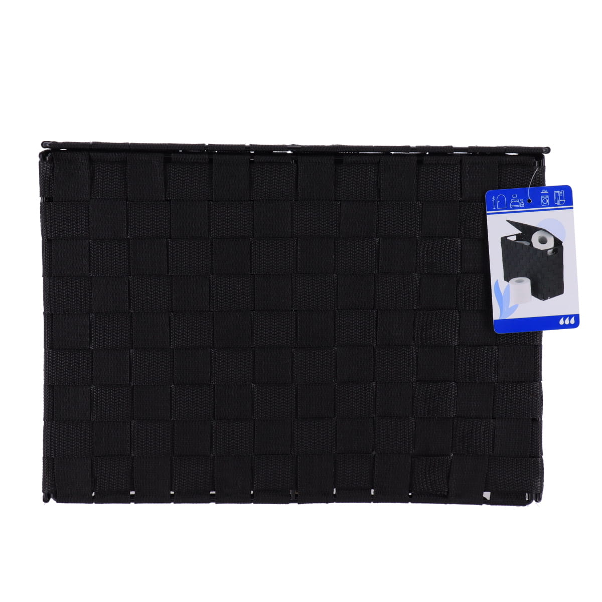 Coș dreptunghiular din poliester cu capac și structură metalică – Negru