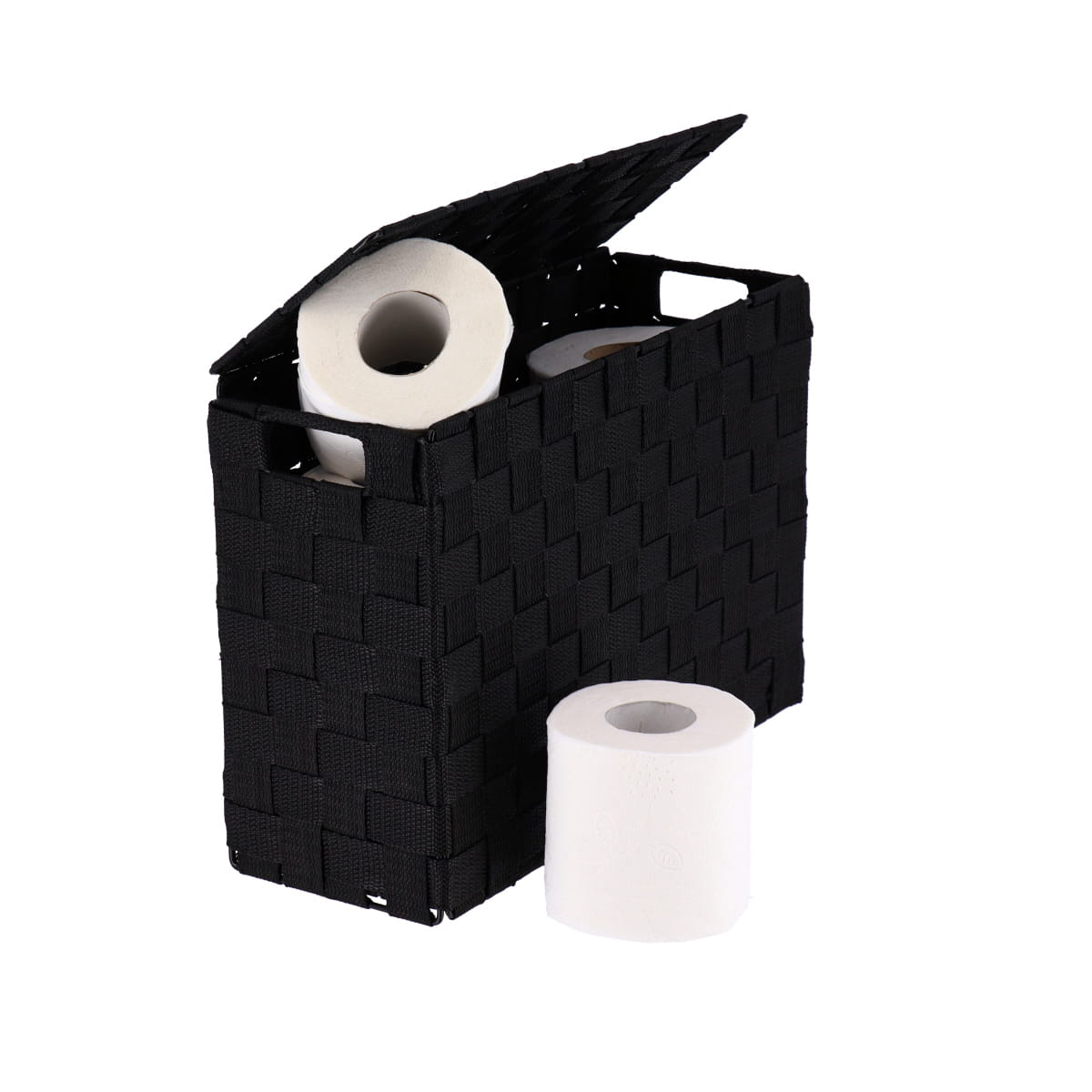 Coș dreptunghiular din poliester cu capac și structură metalică – Negru