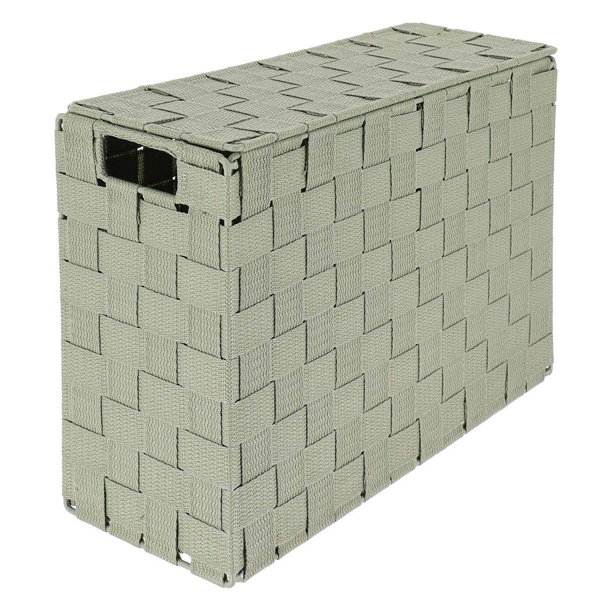 Coș dreptunghiular din poliester cu capac și structură metalică – Verde salvie