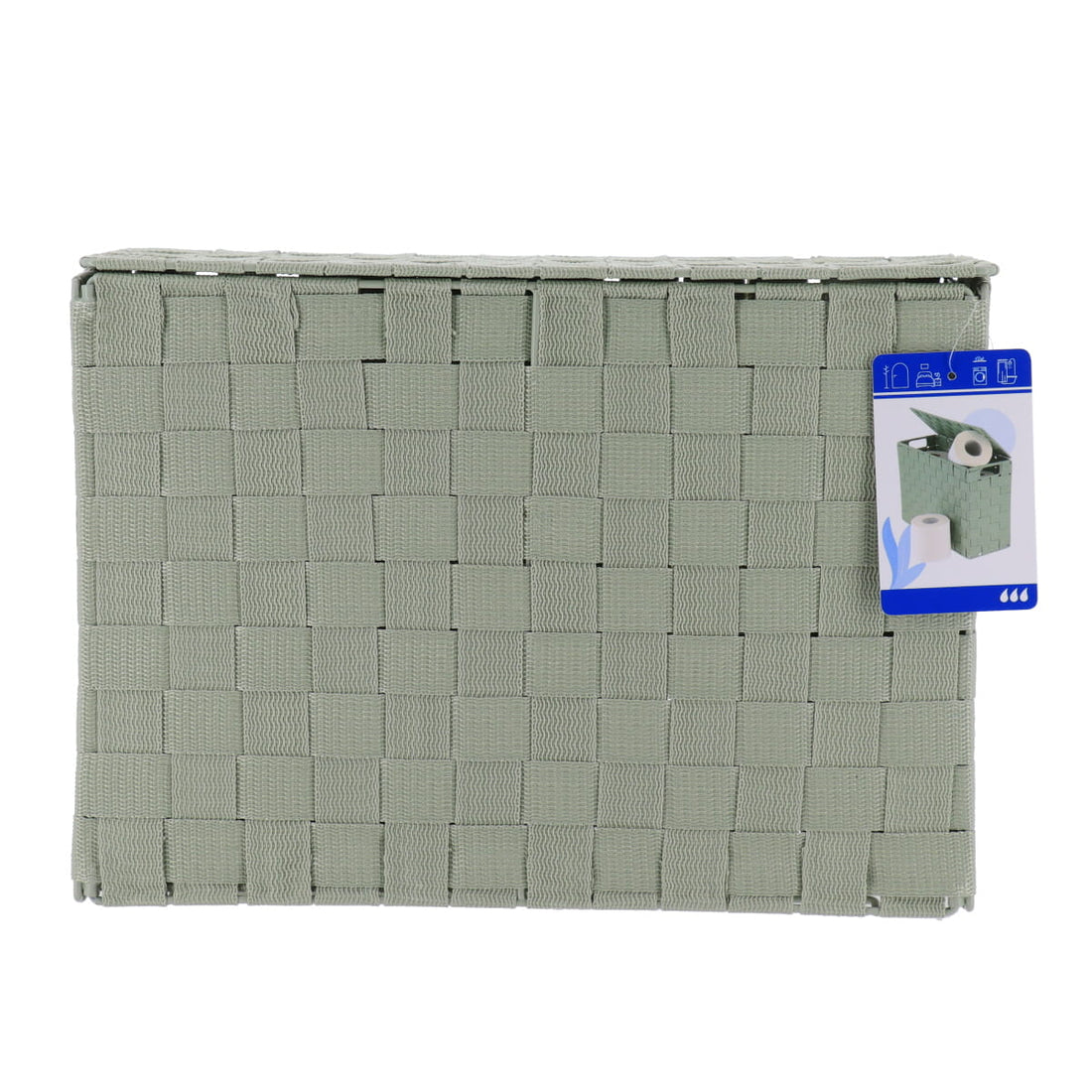 Coș dreptunghiular din poliester cu capac și structură metalică – Verde salvie