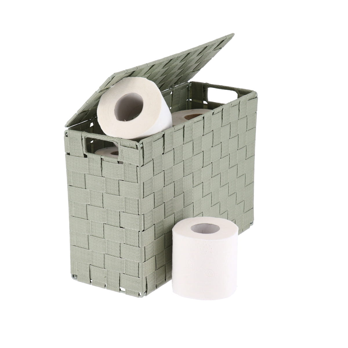 Coș dreptunghiular din poliester cu capac și structură metalică – Verde salvie