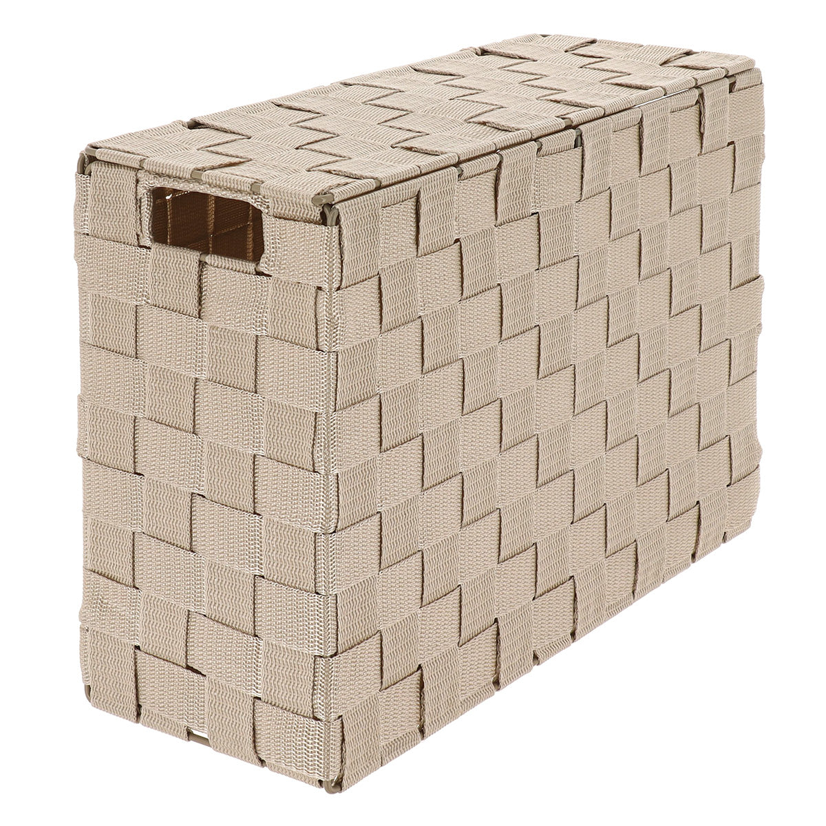 Coș dreptunghiular din poliester cu capac și structură metalică – Bej