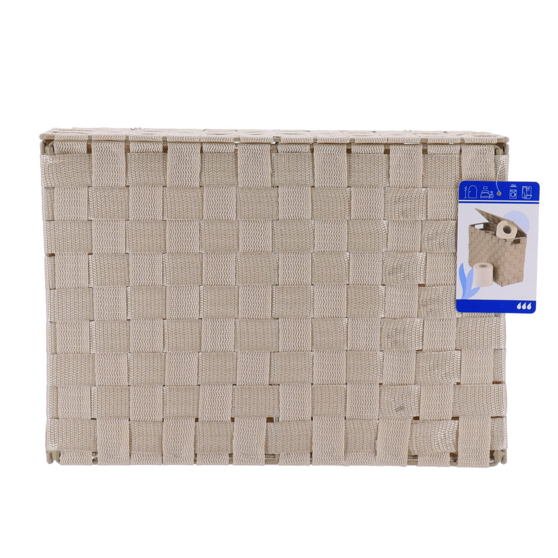Coș dreptunghiular din poliester cu capac și structură metalică – Bej