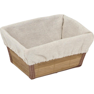 Coș rectangular evazat din bambus și PP, 21x16x11 cm - Bambus/Material textil alb