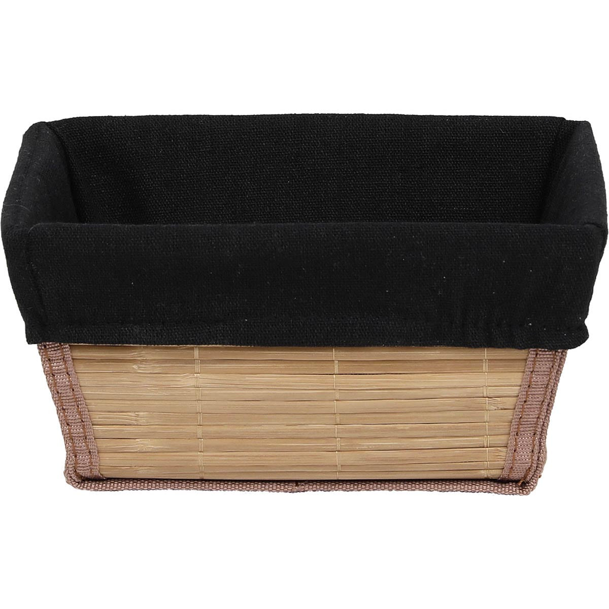 Coș dreptunghiular evazat din bambus și PP 21×16×11 cm – Bambus / Textil negru