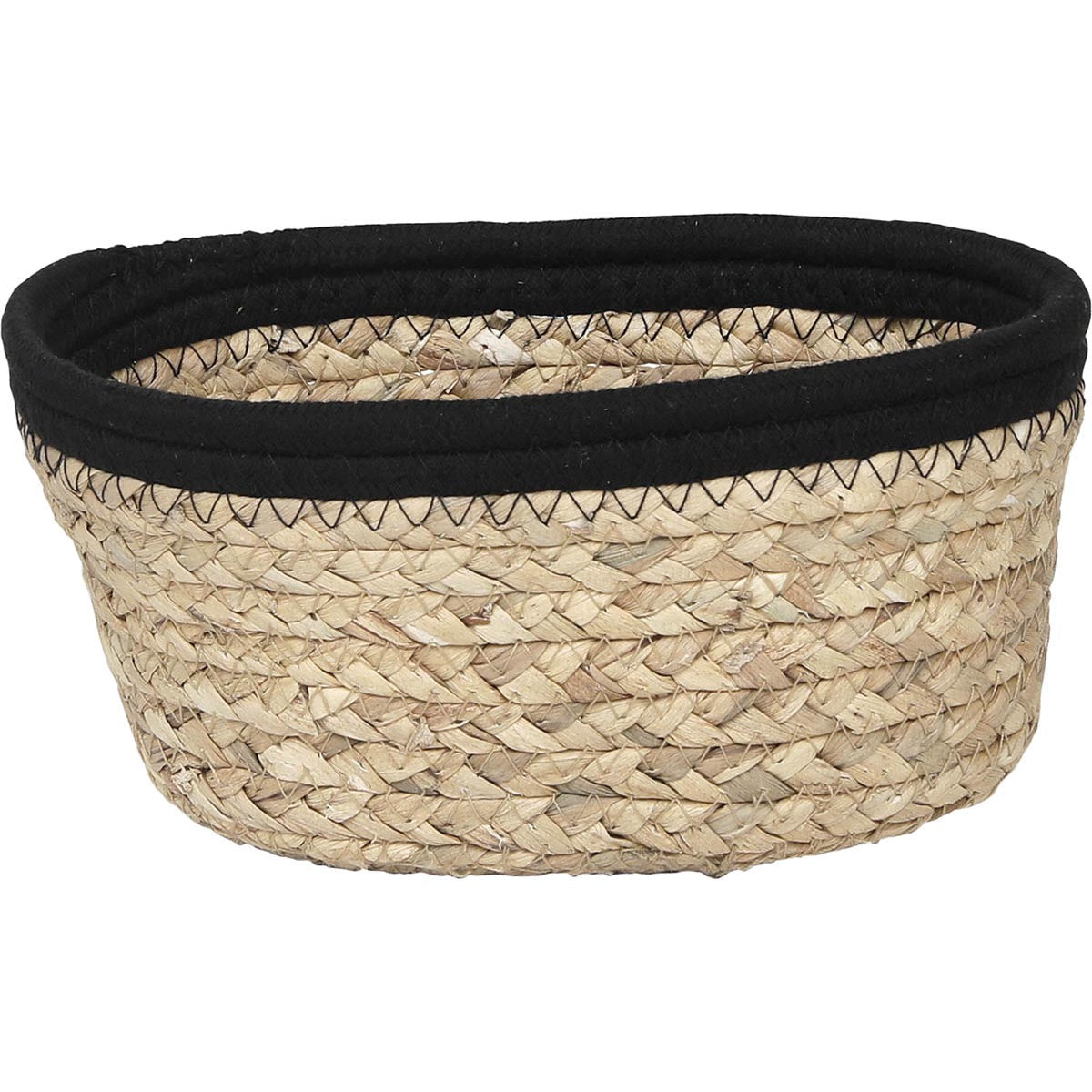 Coș oval din bumbac și fibre vegetale – 21×16×9 cm – NATURAL/BLACK